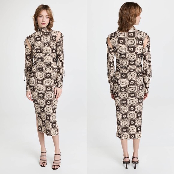 Nanushka Dresses & Skirts - Nanushka Aleid Mesh-Jersey oversized tile print dress in brown size Medium